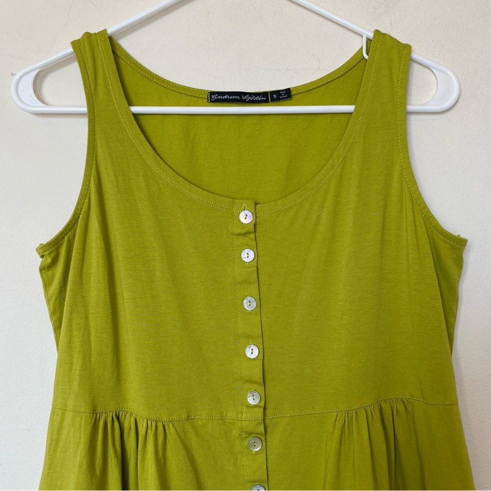GUDRUN SJODEN Sleeveless Button Front Cotton Mini Dress Lime Green Sz Small - Picture 2 of 10
